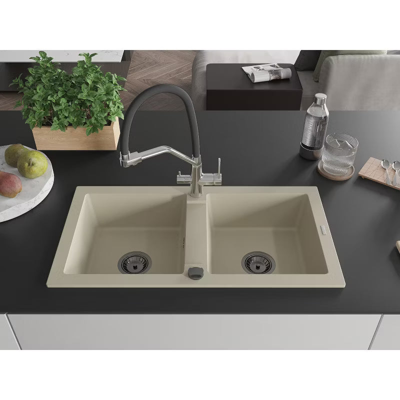 Granitvask Mario 2-Kammer Beige med Armatur