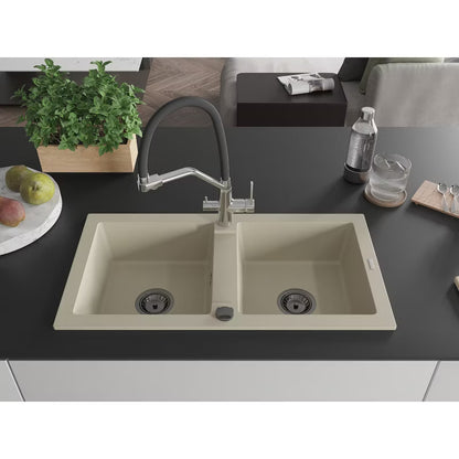 Granitvask Mario 2-Kammer Beige med Armatur