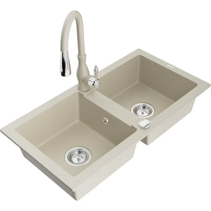 Granitvask Mario 2-Kammer Beige med Savita Armatur