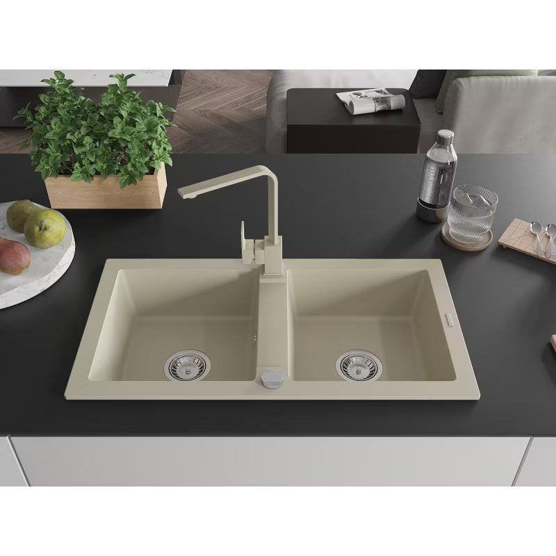 Granitvask Mario 2-Kammer med Armatur Beige