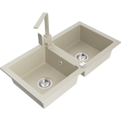 Granitvask Mario 2-Kammer med Armatur Beige