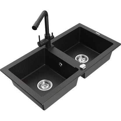 Granitvask Mario 2-Kammer med Armatur Duero 82x44 cm