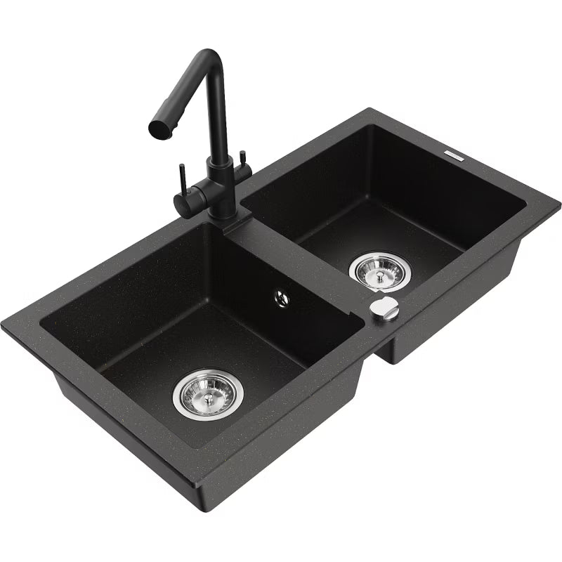 Granitvask Mario 2-Kammer med Armatur Duero 82x44 cm