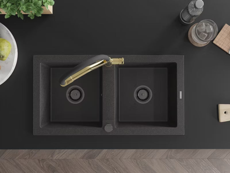 Granitvask Mario 2-Kammer med Armatur Duo 82x43,6 cm