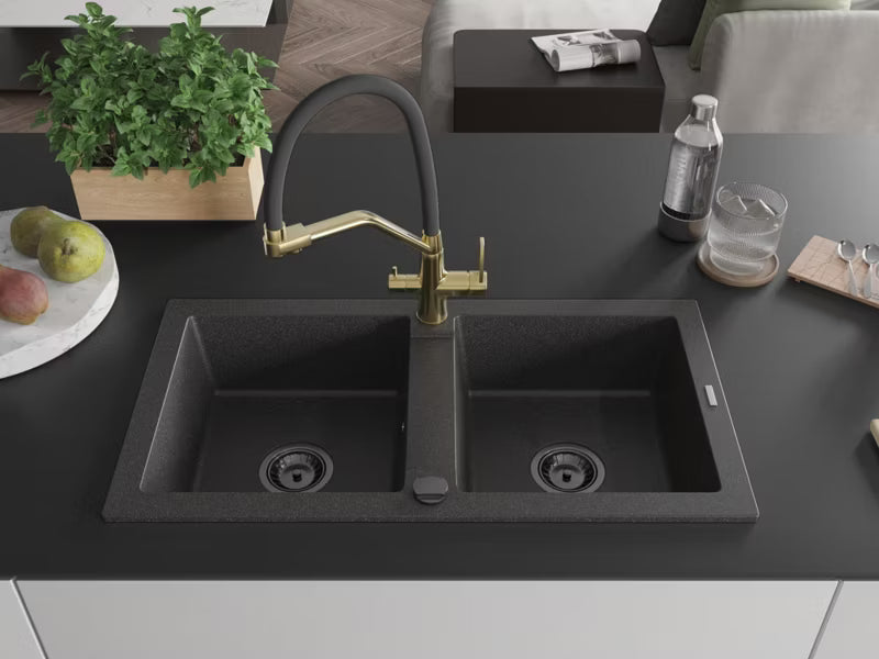 Granitvask Mario 2-Kammer med Armatur Duo 82x43,6 cm