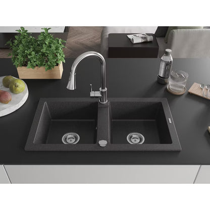 Granitvask Mario 2-Kammer Sort Spættet med Armatur