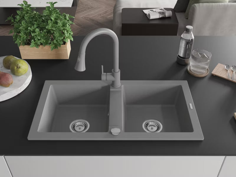 Granitvask Mario 82x43,6 cm 2-Kammer Grå med Armatur