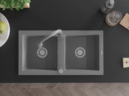 Granitvask Mario 82x43,6 cm 2-Kammer Grå med Armatur