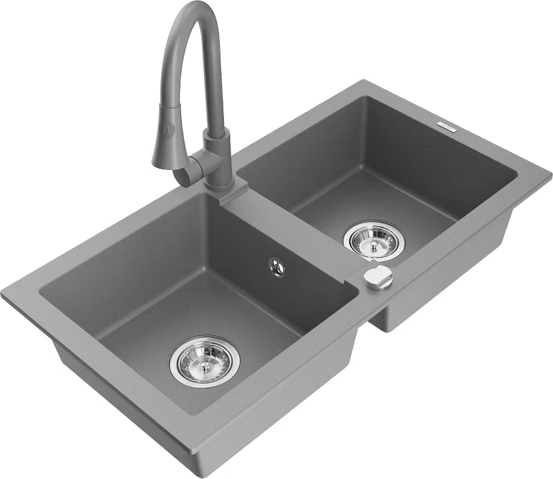 Granitvask Mario 82x43,6 cm 2-Kammer Grå med Armatur