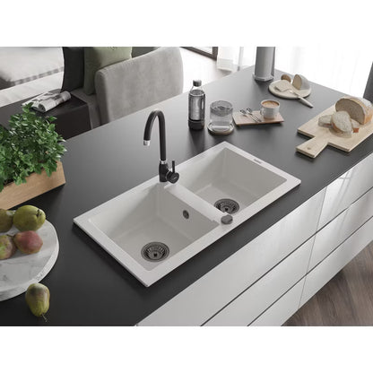 Granitvask Mario 2-Kammer 82x43,6 cm Hvid