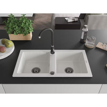 Granitvask Mario 2-Kammer 82x43,6 cm Hvid