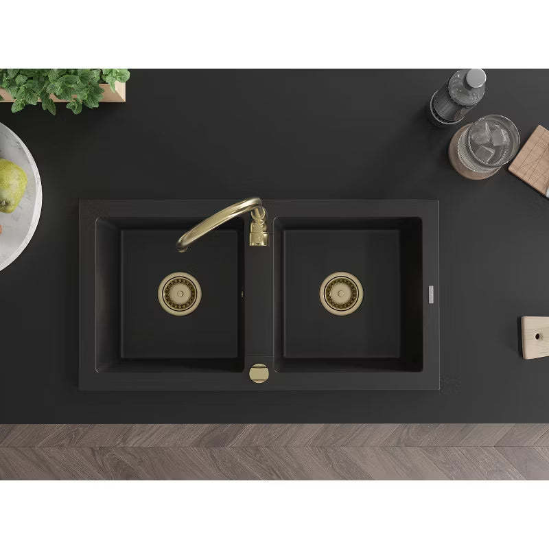 Granitvask Mario 2-Kammer 82x43,6 cm Sort