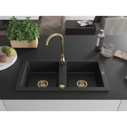 Granitvask Mario 2-Kammer 82x43,6 cm Sort