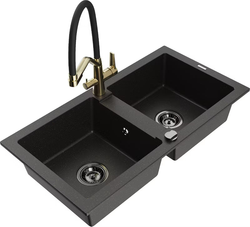 Granitvask Mario 82x44 cm 2-Kammer Sort med Armatur