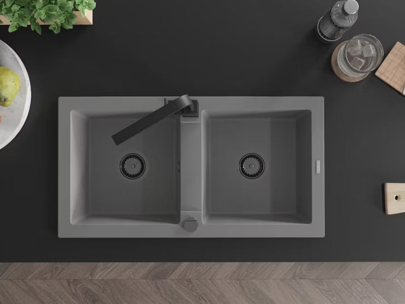 Granitvask Mario 82x44 cm Grå 2-Kammer med Armatur