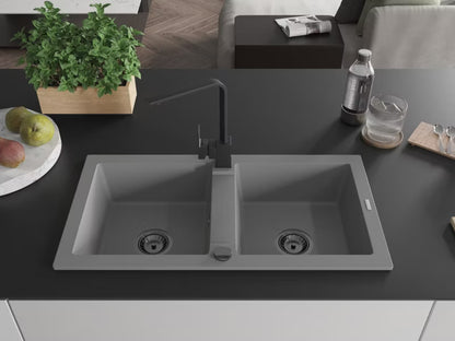 Granitvask Mario 82x44 cm Grå 2-Kammer med Armatur