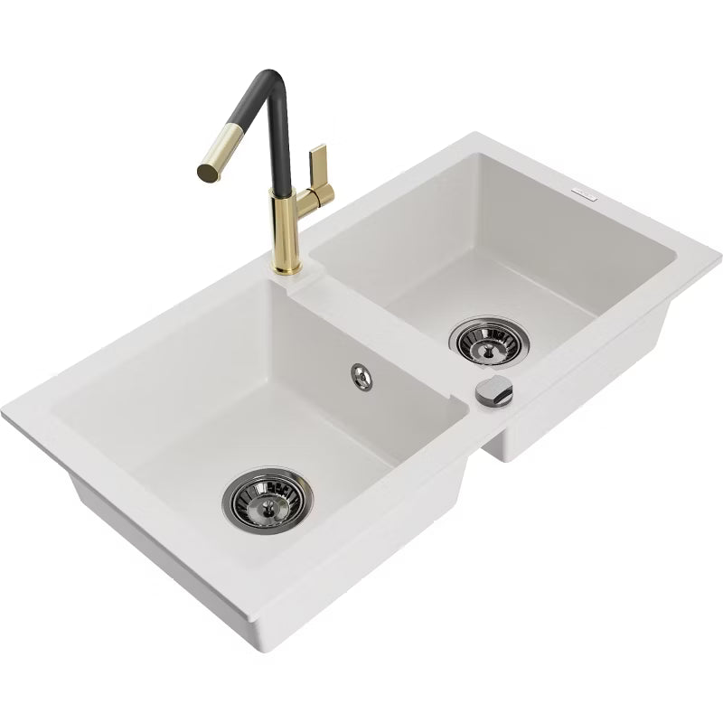 Granitvask Mario 82x44 cm Dobbeltvask Hvid med Armatur