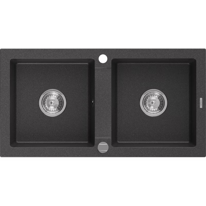 Granitvask Mario 82x44 cm 2-Kammer Sort Metallisk