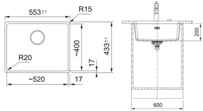 Granitvask Maris 52x40 cm Sort Mat
