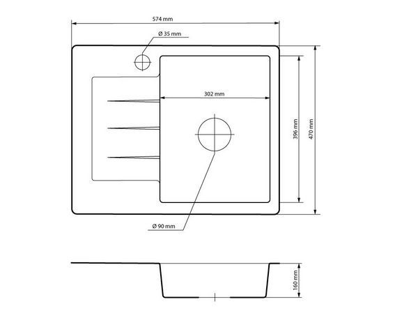 Granitvask Milano 1-Kammer 57,4x46,4 cm Hvid med Guld Vandlås