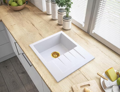 Granitvask Milano 1-Kammer 57,4x46,4 cm Hvid med Guld Vandlås