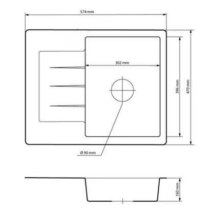 Granitvask Milano 57,4x46,4 cm Sort med Afløbsplade