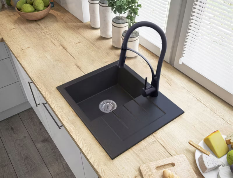 Granitvask Milano 57,4x46,4 cm Sort med Afløbsplade