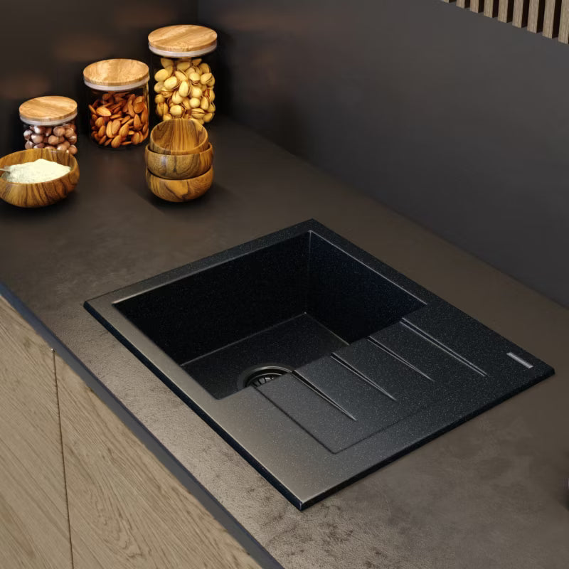 Granitvask Milano 57,4x46,4 cm Sort Metallisk med Afløbsplade