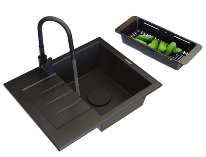 Granitvask Milano 57,4x47 cm Sort med Armatur