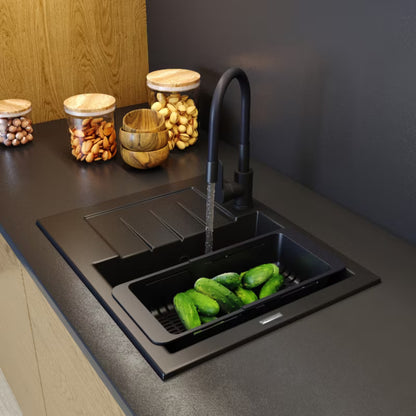 Granitvask Milano 57,4x47 cm Sort med Armatur