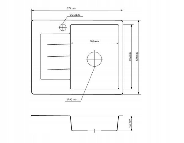 Granitvask Milano 57,4x47 cm Sort med Armatur