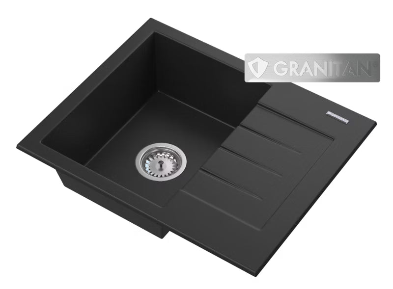 Granitvask Milano 57x46 cm Sort med Afløbsplade