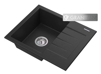 Granitvask Milano 57x46 cm Sort med Afløbsplade