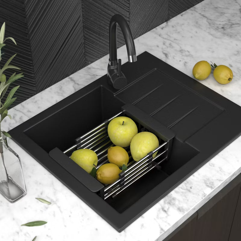 Granitvask Milano 57x46 cm Sort med Afløbsplade