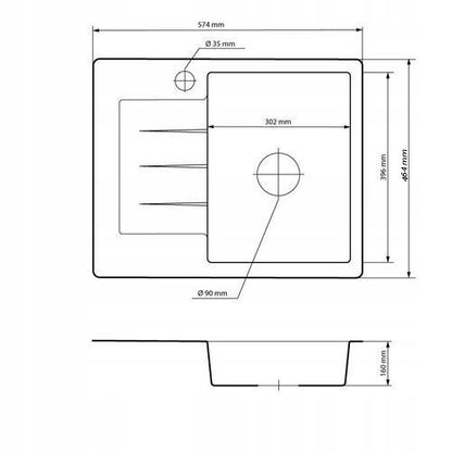 Granitvask Milano 57x46 cm Sort med Afløbsplade