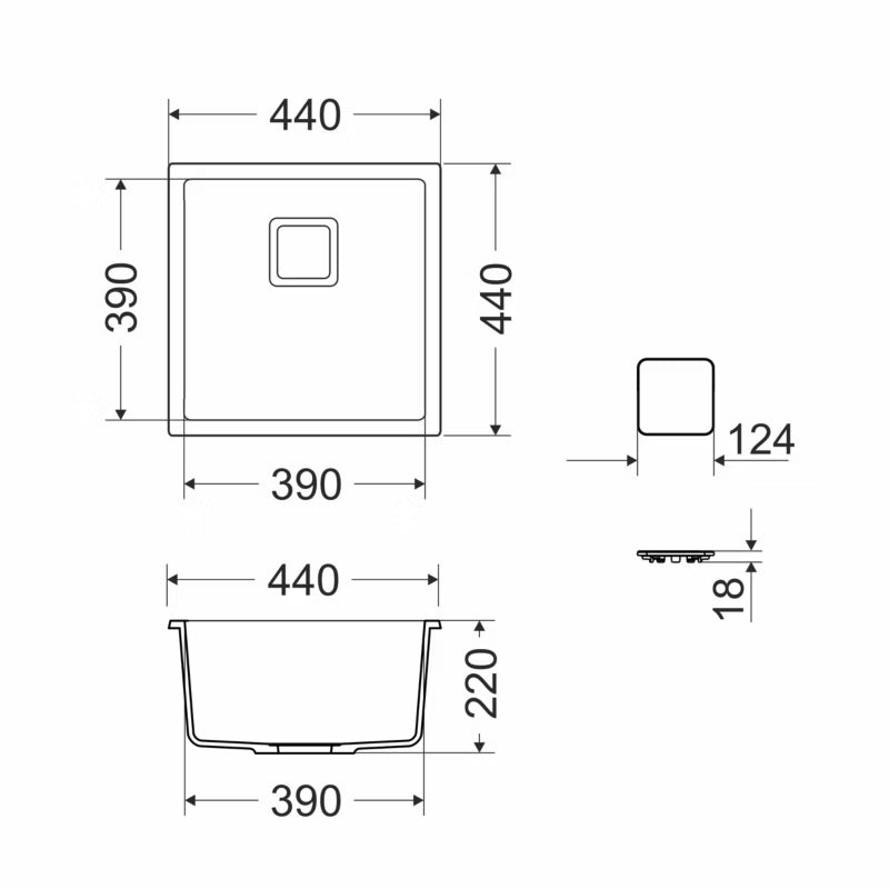 Granitvask Milo Crabo 44x44 cm Sort