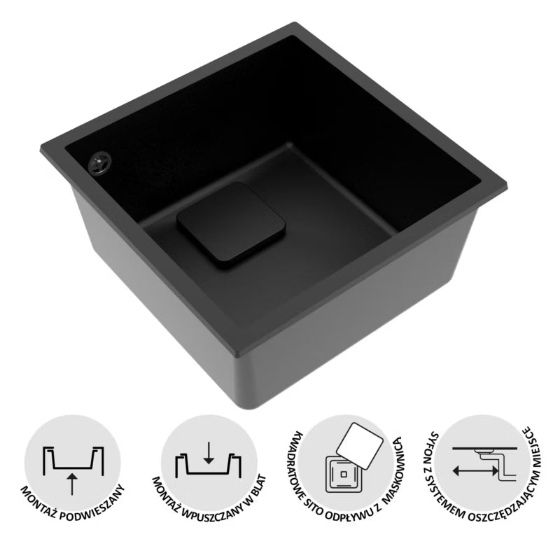 Granitvask Milo Crabo 44x44 cm Sort