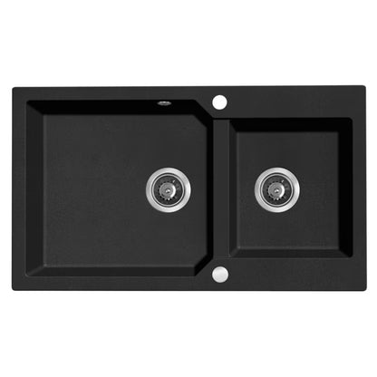 Granitvask Milos 2-Kammer 86x50 cm Sort