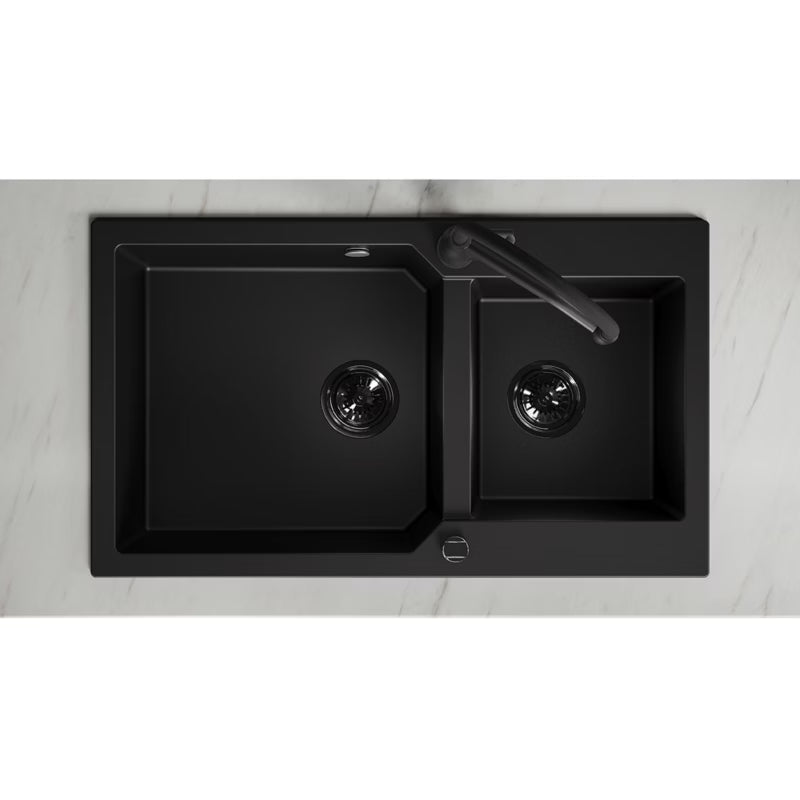 Granitvask Milos 2-Kammer 86x50 cm Sort