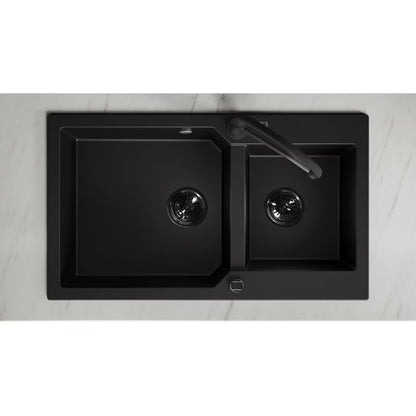 Granitvask Milos 2-Kammer 86x50 cm Sort