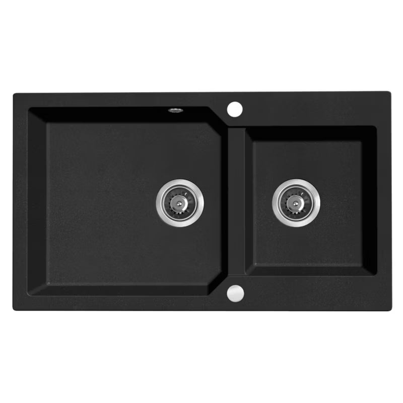 Granitvask Milos 2-Kammer 86x50 cm Sort