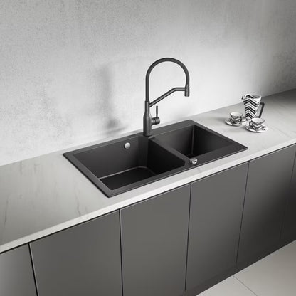 Granitvask Milos 2-Kammer 86x50 cm Sort
