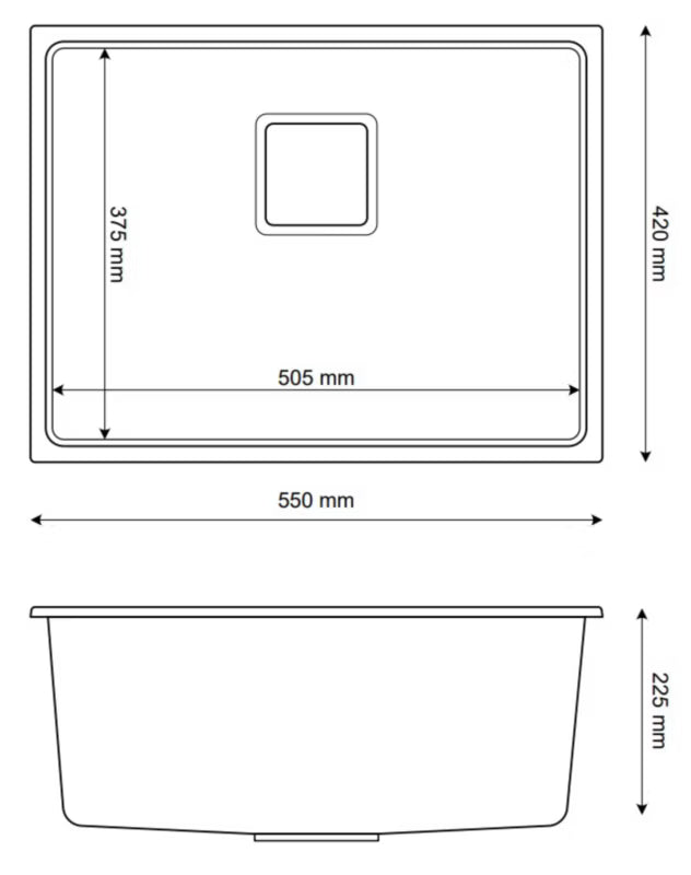 Granitvask NAPO 55 Underlimet 55x42 cm Sort