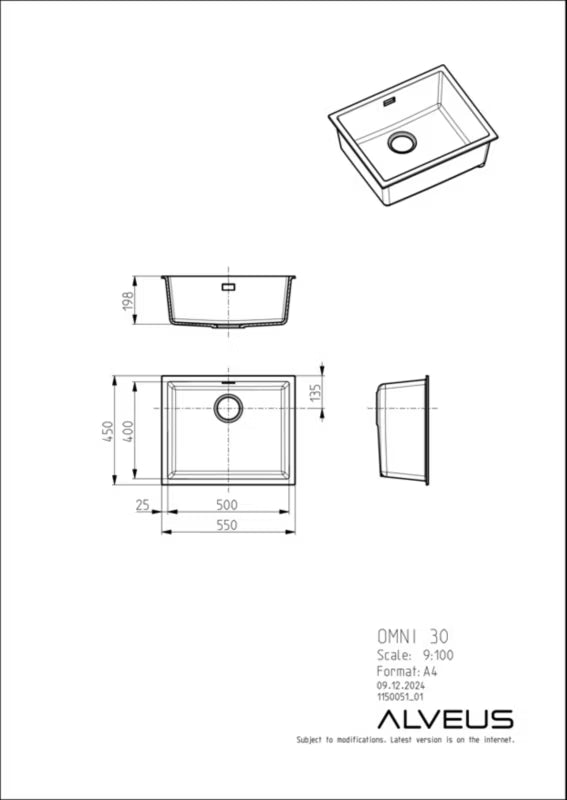 Granitvask Omni 30 55x45 cm Sort