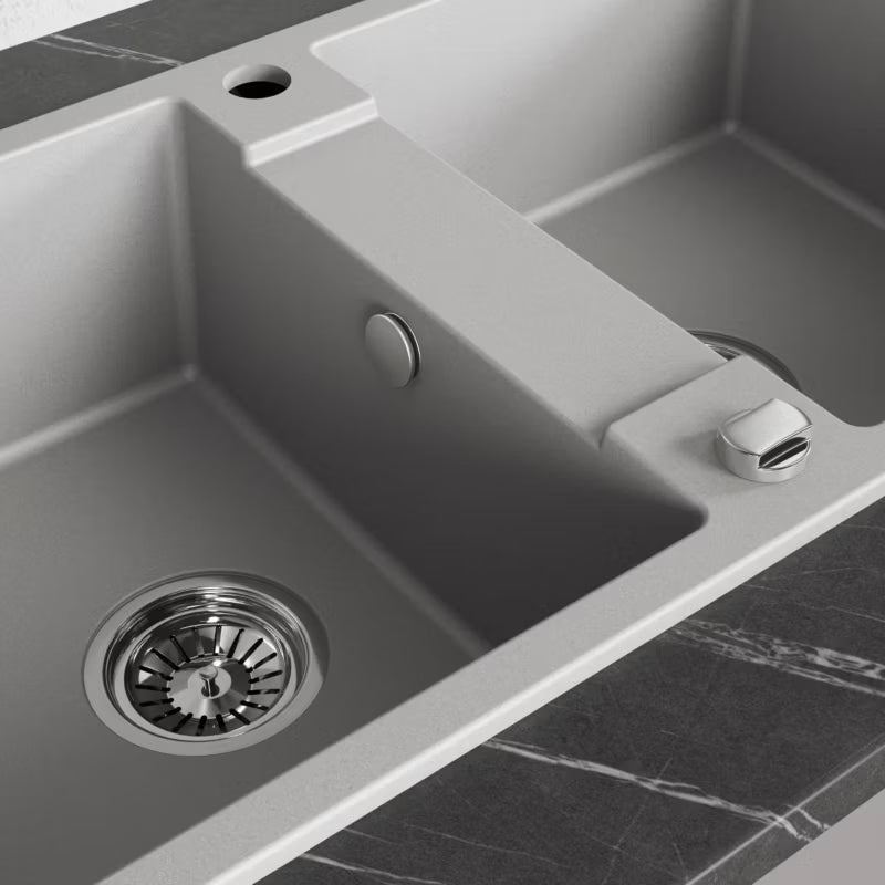 Granitvask Rab 44x80 cm 2-Kammer Grå med Vandlås