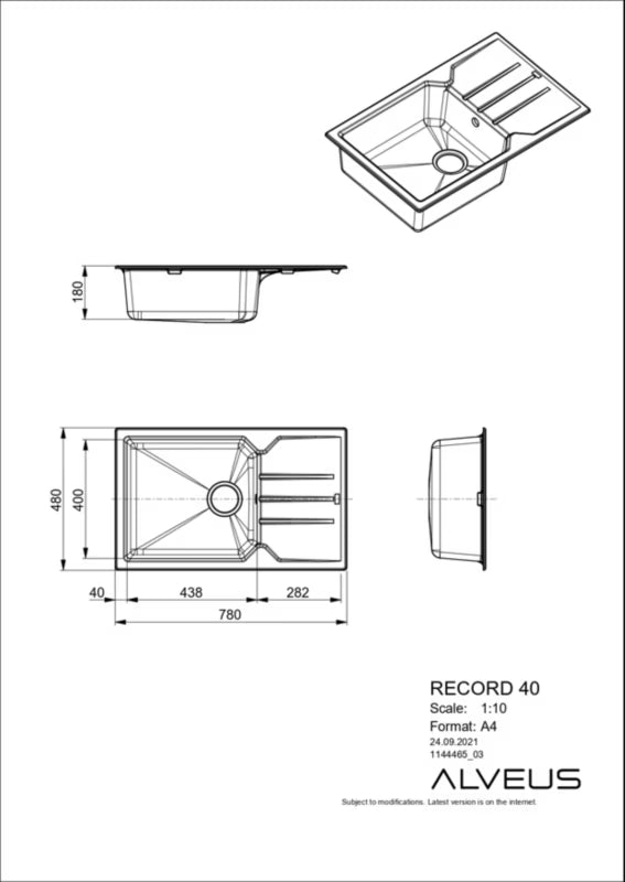 Granitvask Record 40 78x48 cm Sort