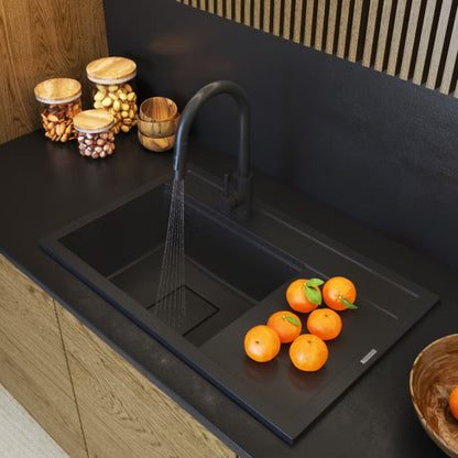Granitvask Rendo 80x50 cm 1-Kammer Sort med Afløbsplade