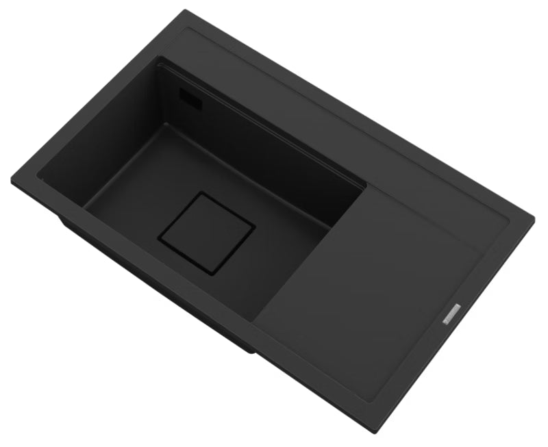 Granitvask Rendo 80x50 cm 1-Kammer Sort med Afløbsplade