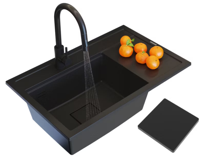Granitvask Rendo 80x50 cm Sort med Armatur