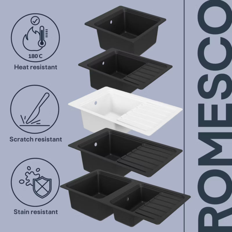 Granitvask Romesco 1-Kammer med Afløbsplade